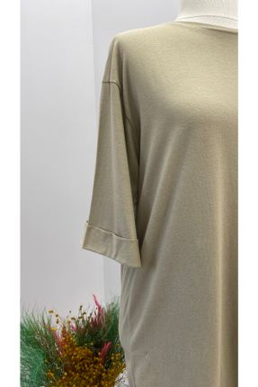 تی شرت طوسی زنانه اورسایز یقه گرد پنبه (نخی) کد 318358038