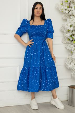 لباس آبی زنانه بافتنی پنبه (نخی) A-line آستین-کوتاه کد 318358979