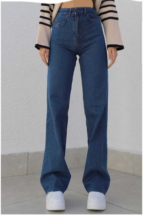 شلوار جین آبی زنانه پاچه لوله ای فاق بلند کد 318142654