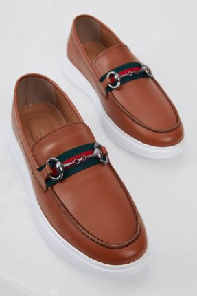 کفش لوفر قهوه ای مردانه چرم طبیعی پاشنه کوتاه ( 4 - 1 cm ) کد 319178298
