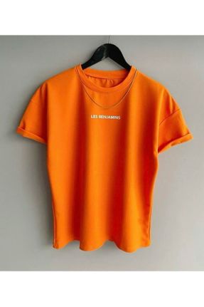تی شرت نارنجی زنانه اورسایز یقه گرد پنبه - پلی استر کد 319254241