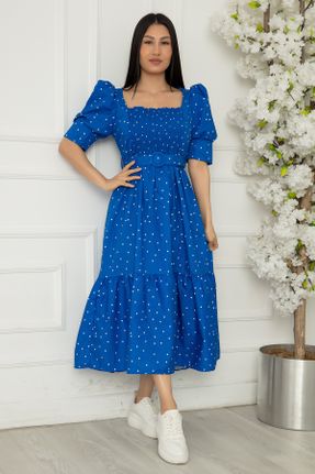 لباس آبی زنانه بافتنی پنبه (نخی) A-line آستین-کوتاه کد 318358979