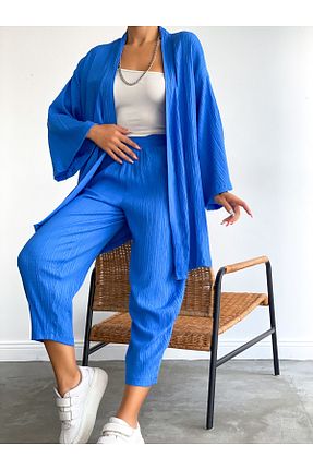 کیمونو و کافتان آبی زنانه کتان LB Laluna Butik - کد 318839808