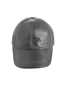 کلاه طوسی زنانه چرم خالص Hat Factory - کد 318844168