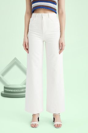 شلوار جین سفید زنانه پاچه گشاد کد 318896758