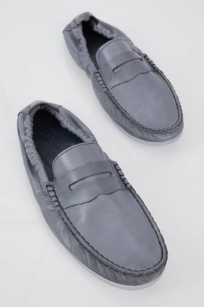 کفش لوفر طوسی مردانه چرم طبیعی پاشنه کوتاه ( 4 - 1 cm ) کد 319109003