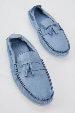 کفش لوفر آبی مردانه چرم طبیعی پاشنه کوتاه ( 4 - 1 cm ) کد 319116062