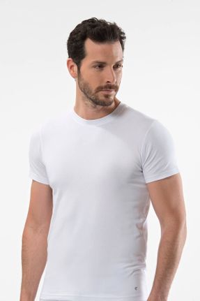 تی شرت سفید مردانه رگولار یقه گرد پنبه (نخی) کد 319781729