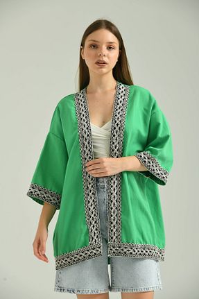 کیمونو و کافتان سبز زنانه کتان VOLT CLOTHİNG - کد 321273254