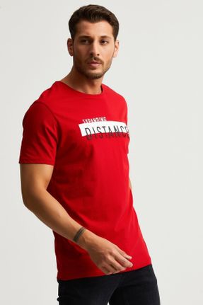 تی شرت قرمز مردانه پنبه - پلی استر رگولار یقه گرد کد 320170901