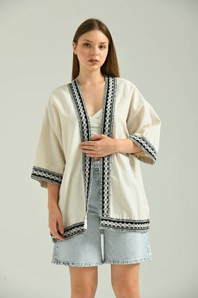 کیمونو و کافتان بژ زنانه کتان VOLT CLOTHİNG - کد 321270918