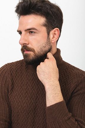 پلیور قهوه ای مردانه طرح دار Mcr - کد 322429611
