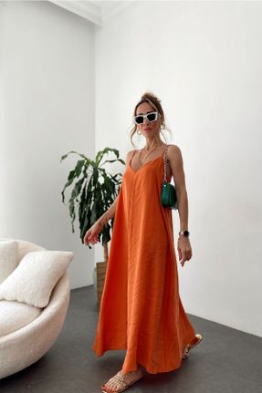 لباس نارنجی زنانه بافتنی لیوسل بند دار کد 322571820