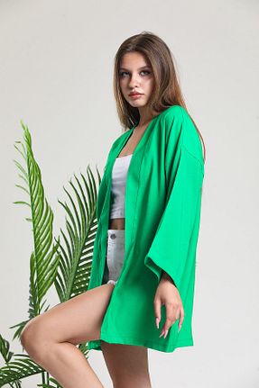 کیمونو و کافتان سبز زنانه مخلوط کتان Elia Moda - کد 290300923