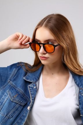 عینک آفتابی نارنجی زنانه 48 UV400 آینه ای گرد کد 120460800
