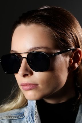 عینک آفتابی مشکی زنانه 54 UV400 فلزی مات مستطیل کد 322448840