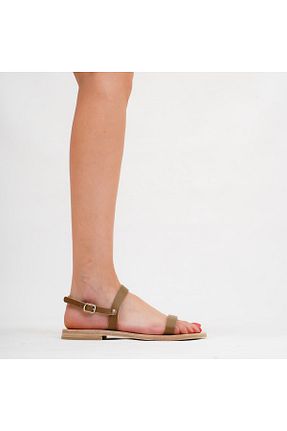 صندل خاکی زنانه پاشنه تخت HalikarnasSandals - کد 322532145
