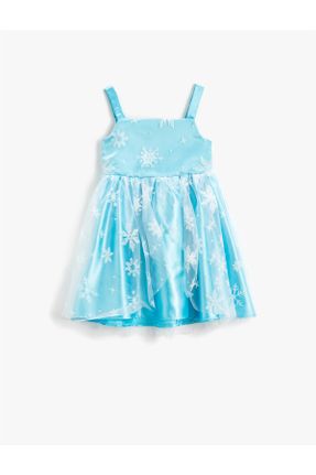لباس فیروزه ای بچه گانه بافتنی پلی استر طرح گلدار Fitted بند دار کد 322535398