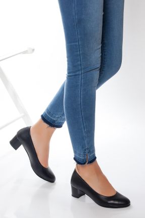 کفش پاشنه بلند کلاسیک مشکی زنانه چرم طبیعی پاشنه ضخیم پاشنه کوتاه ( 4 - 1 cm ) کد 6294446