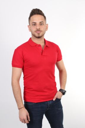 تی شرت قرمز مردانه اسلیم فیت یقه پولو 3