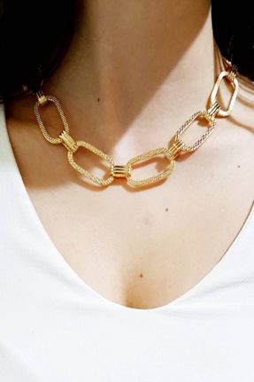 گردنبند جواهر طلائی زنانه استیل ضد زنگ کد 62877651