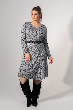لباس طوسی زنانه بافتنی ویسکون رگولار آستین-بلند کد 92780199