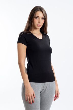 تی شرت مشکی زنانه رگولار یقه هفت پنبه (نخی) کد 37844960