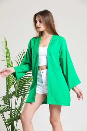 کیمونو و کافتان سبز زنانه مخلوط کتان Elia Moda - کد 290300923