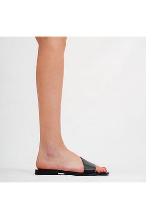 دمپائی مشکی زنانه چرم خالص HalikarnasSandals - کد 322530867