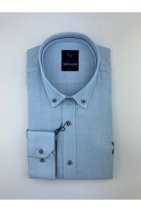 پیراهن آبی مردانه اسلیم فیت MEGALDİ - کد 323464558