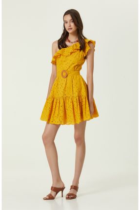لباس زرد زنانه بافتنی پنبه (نخی) رگولار تک آستین کد 323377600