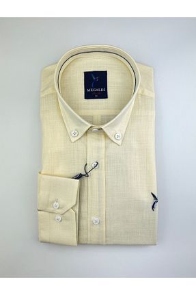 پیراهن زرد مردانه اسلیم فیت MEGALDİ - کد 323466832