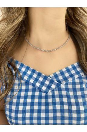 گردنبند جواهر سفید زنانه روکش نقره کد 267586654