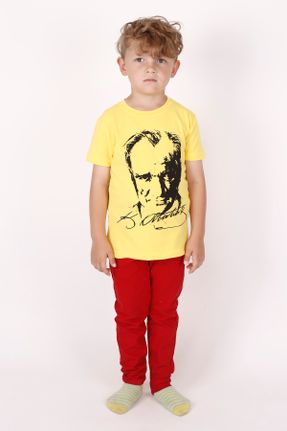 تی شرت زرد بچه گانه رگولار یقه گرد تکی کد 97436879