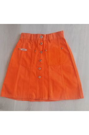 دامن نارنجی زنانه جین فاق بلند کد 327276193