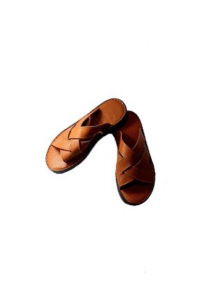 دمپائی قهوه ای مردانه چرم خالص KAPAR - کد 52535487