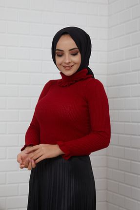 بلوز حجاب زرشکی زنانه تریکو ALLMİRA FASHION - کد 74590434