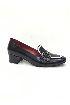 کفش پاشنه بلند کلاسیک سرمه ای زنانه چرم خالص D&A İzland Shoes - کد 92618147