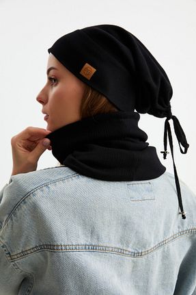 ست شال گردن و کلاه پشمی مشکی زنانه پنبه ای Butikgiz - کد 328682261