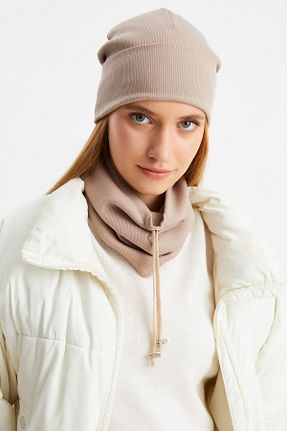 ست شال گردن و کلاه پشمی بژ زنانه پنبه ای Butikgiz - کد 328661233