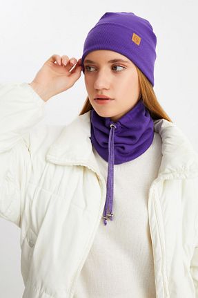 ست شال گردن و کلاه پشمی بنفش زنانه پنبه ای Butikgiz - کد 328657429