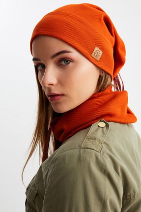 ست شال گردن و کلاه پشمی نارنجی زنانه پنبه ای Butikgiz - کد 328803698