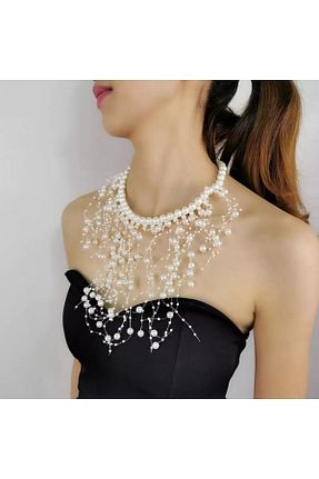 گردنبند جواهر بژ زنانه مروارید İPAR AKSESUAR - کد 329264601