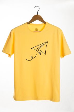 تی شرت زرد زنانه اورسایز یقه گرد تکی بیسیک کد 319939288
