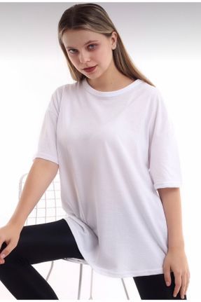 تی شرت سفید زنانه Boyfriend یقه گرد تکی کد 137150117