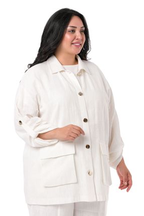 کت سایز بزرگ سفید زنانه پنبه (نخی) بدون آستر کد 329951536