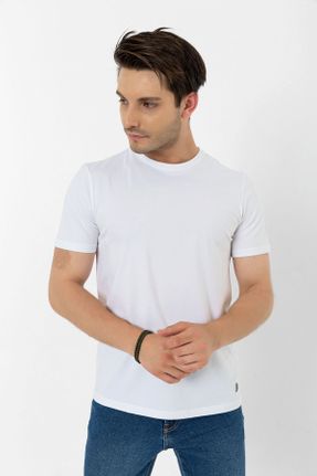 تی شرت سفید مردانه اسلیم فیت یقه گرد تکی کد 123659418