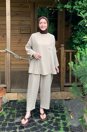 ست بالاتنه و پائین تنه قهوه ای زنانه اورسایز ceylan otantik - کد 330673245