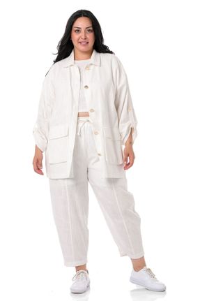 کت سایز بزرگ سفید زنانه پنبه (نخی) بدون آستر کد 329951536