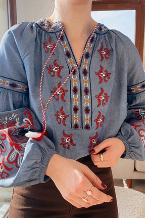 بلوز آبی زنانه رگولار Ateilerdijle - کد 330003127